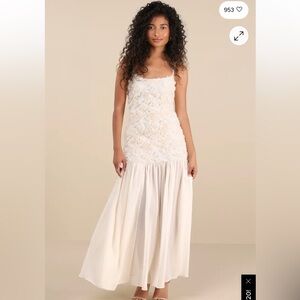 Lulu's Cream Rosette Midi Dress